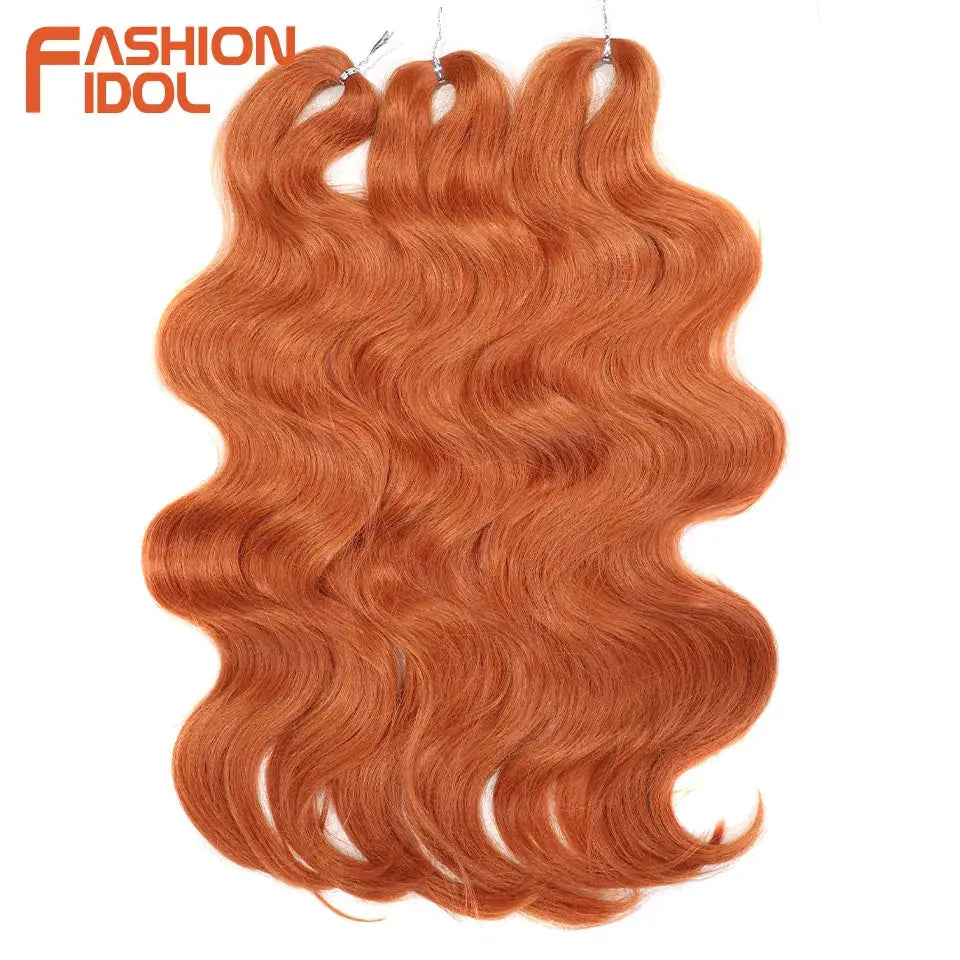 Fashion Idol soft body-wave crochet hair extensions, 24-inch, 3-pack copper orange ombre synthetic by Simples Market