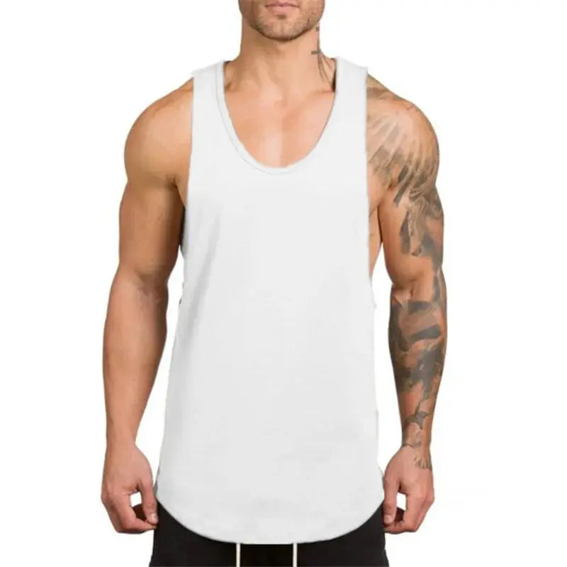 Simples Market cotton breathable sleeveless muscle tank top for men in white