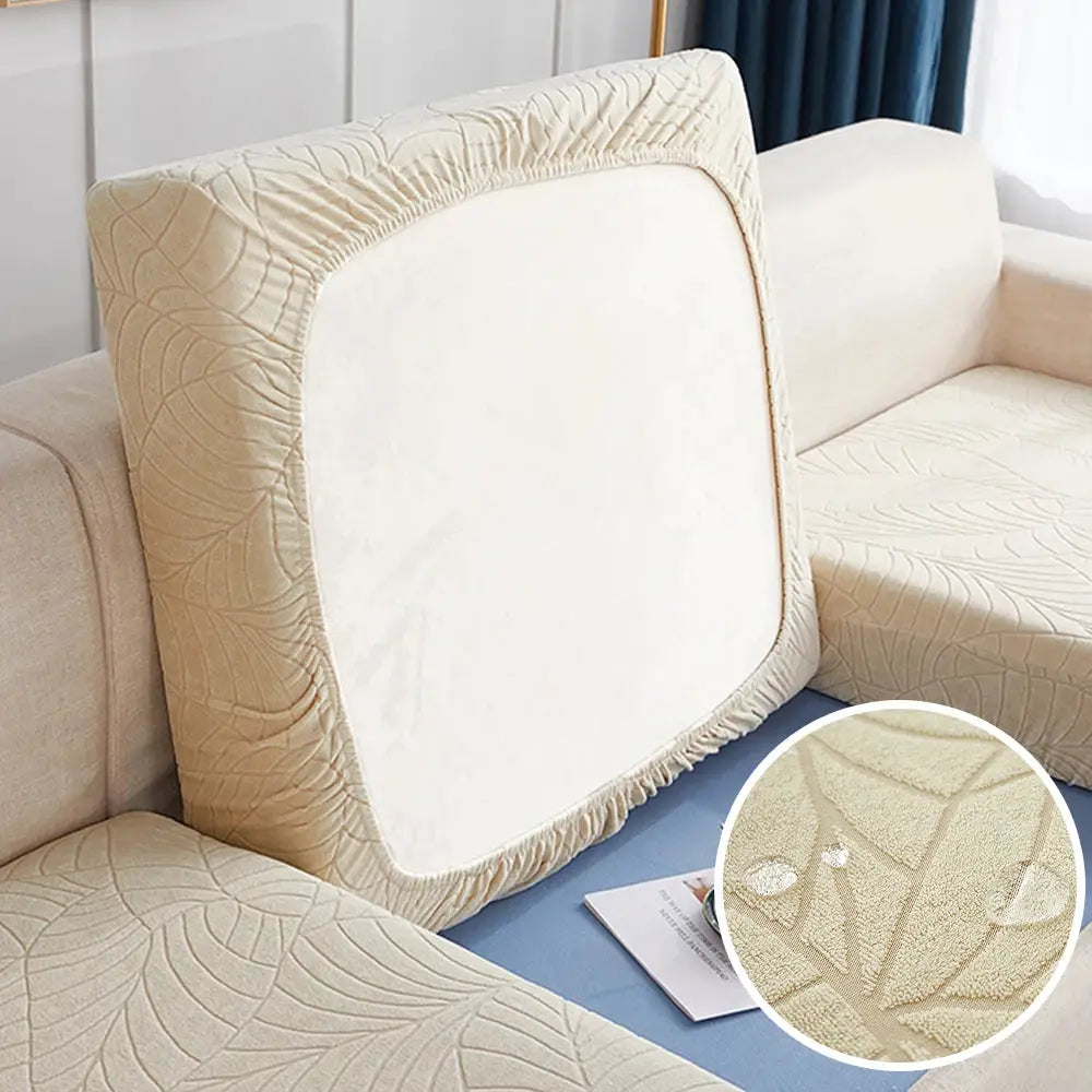 Waterproof stretch sofa cushion cover in cream jacquard fabric for chaise lounge