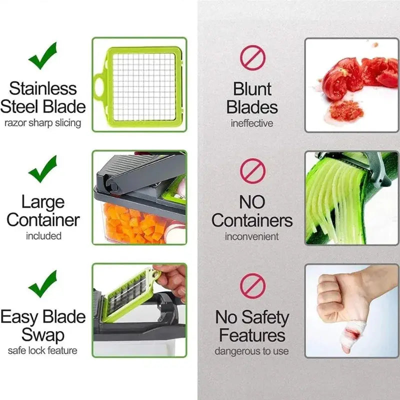 Simples Market Advanced Vegetable Cutter with green frame, wave-cut blade, large container, single piece