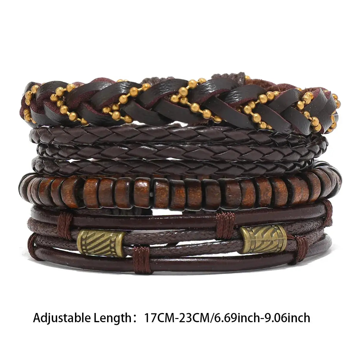 Mens Wooden Bead Braided PU Leather Wrap Bracelet For Men Vintage Style Armband Three Styles