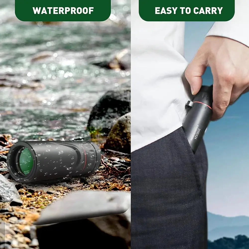 Monocular telescope 2000X24 HD by Simples Market, black waterproof handheld with phone adapter.