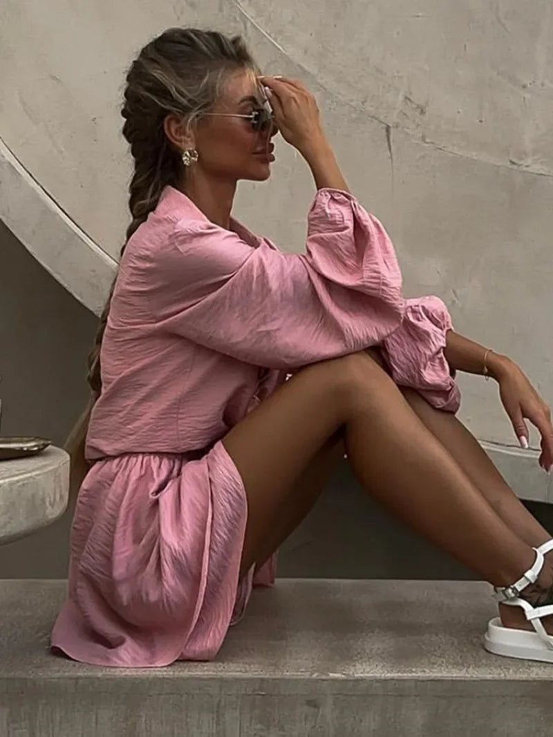 Casual Loose Two Piece Short Sets for Women Summer Spa Vacation Outfit