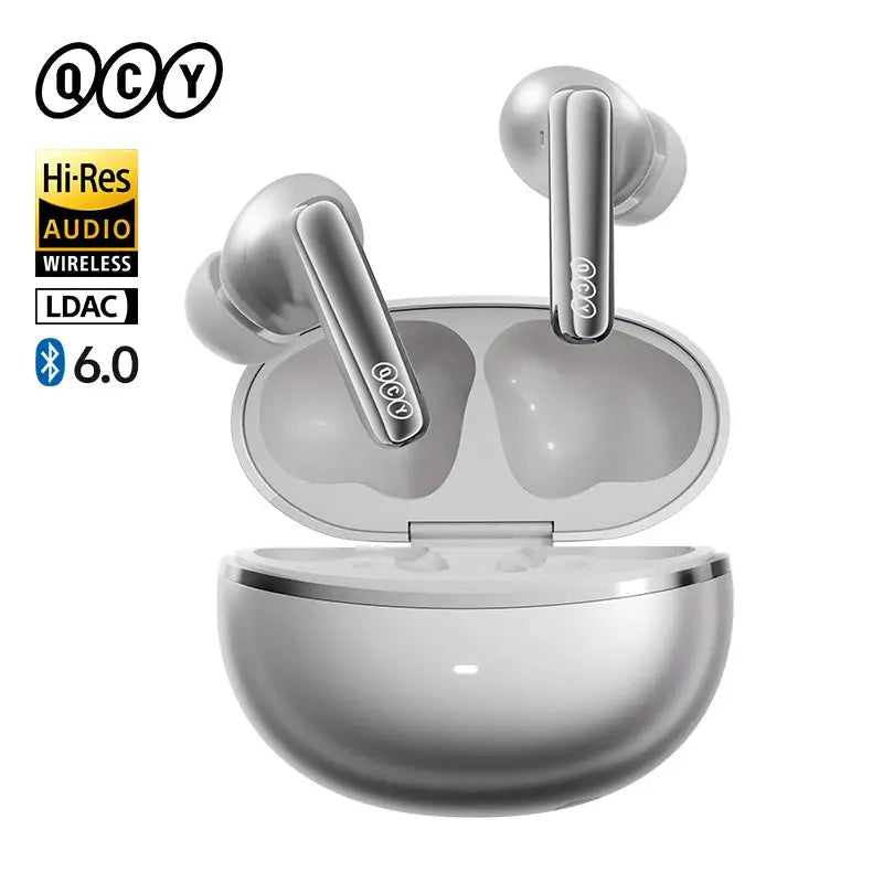 QCY MeloBuds N70 wireless earbuds in silver with charging case (2 pcs)