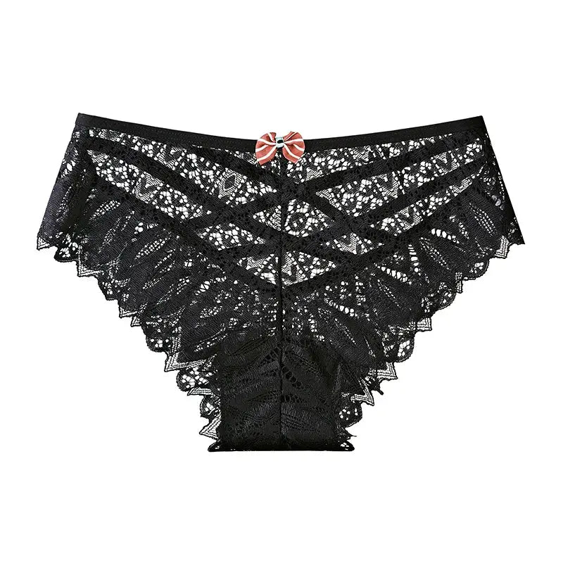LaceLuxe Women Breathable Lace Panties Briefs Comfortable Nylon Spandex Blend With Hollow Bowknot Design