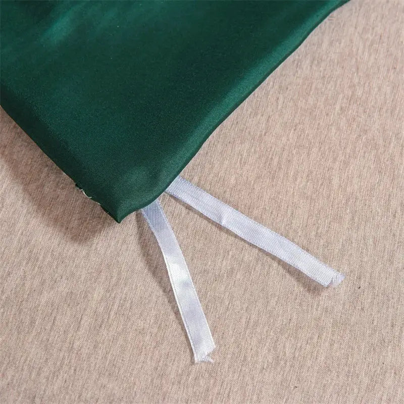 Satin duvet cover set, 3-piece, queen, green with white tie ribbons