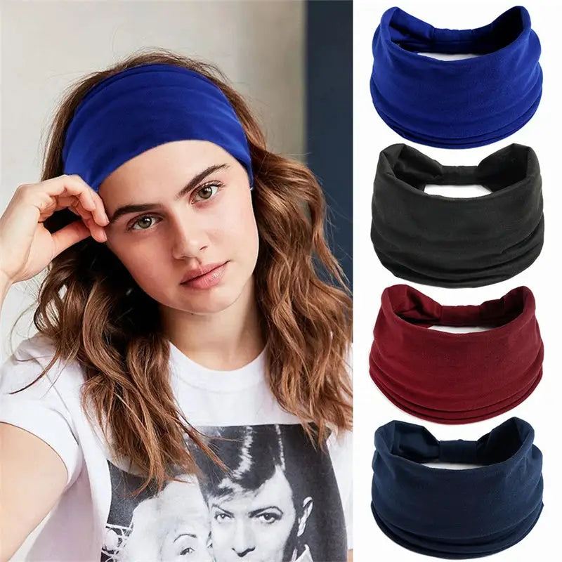Boho Solid Color Wide Headbands For Women And Girls With Vintage Knot Elastic Turban Hair Accessories Cotton Bandana