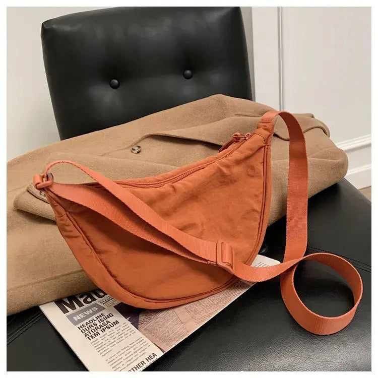 Casual nylon hobo crossbody bag for women in orange with large-capacity tote design
