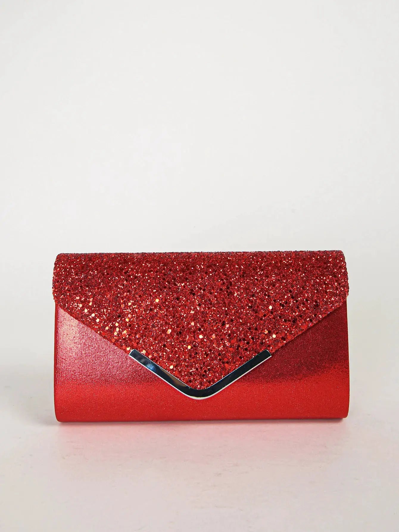 Women red sequin envelope clutch by Simples Market with metallic V-clasp