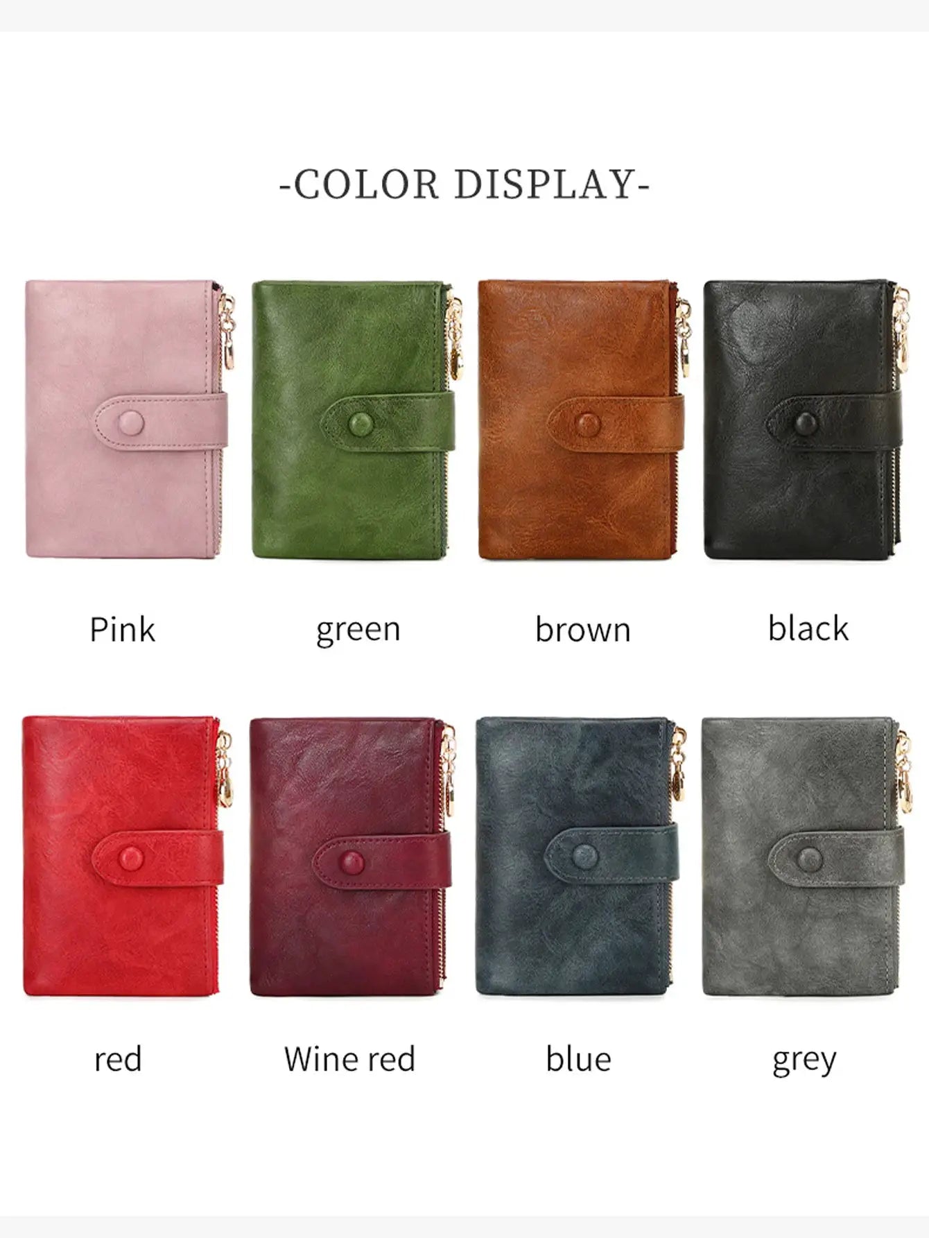 Minimalist women's wallet by Simples Market; three-layer, large-capacity card holder with double zipper in assorted colors.