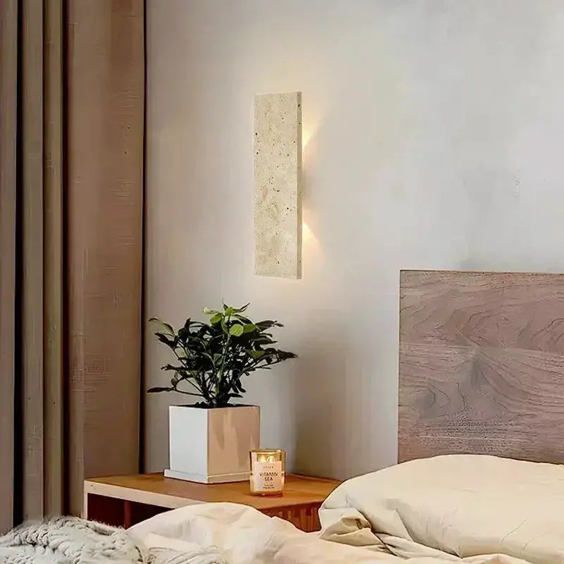 Simples Market stone wall lamp, 18W LED outdoor-style wall light with beige natural stone finish.