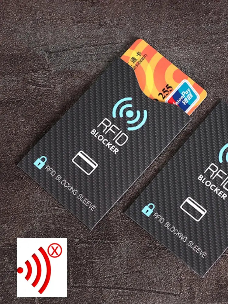 RFID blocking card sleeves 2-pack with an orange contactless card partially inserted