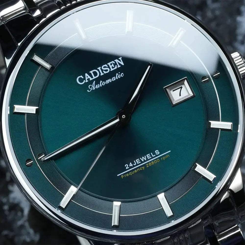 CADISEN automatic wristwatch with teal dial and date window