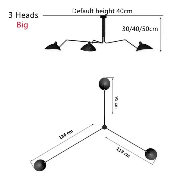 Simples Market Mouille black Nordic spider ceiling lamp, 3/6-head pendant with adjustable arms for living room