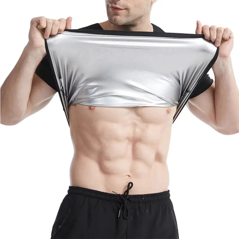 Vensslim Men’s Sauna Vest by Simples Market; silver metallic heat-trapping waist-trainer fitness tank top