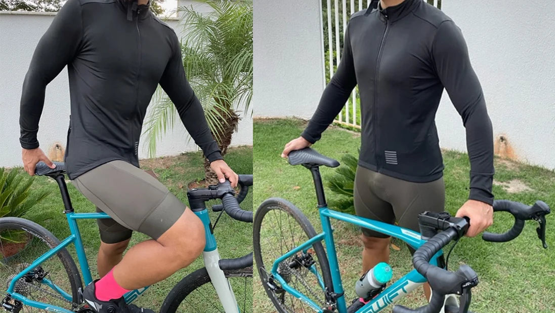 YKYWBIKE men's black long-sleeve cycling jersey with zip-up thermal fleece lining for winter/autumn