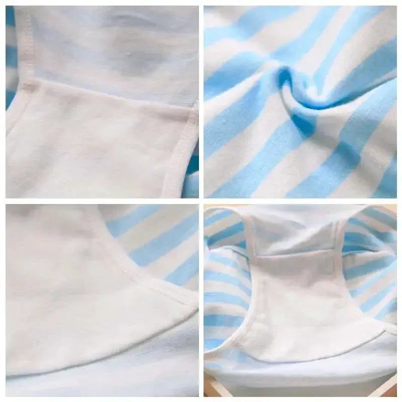 Simples Market Kawaii Lolita panties with bow; blue and white striped fabric with white trim.