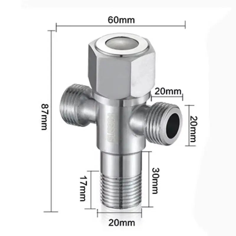Two-way angle valve for bathroom, stainless steel by Simples Market with G1/2 thread water inlet
