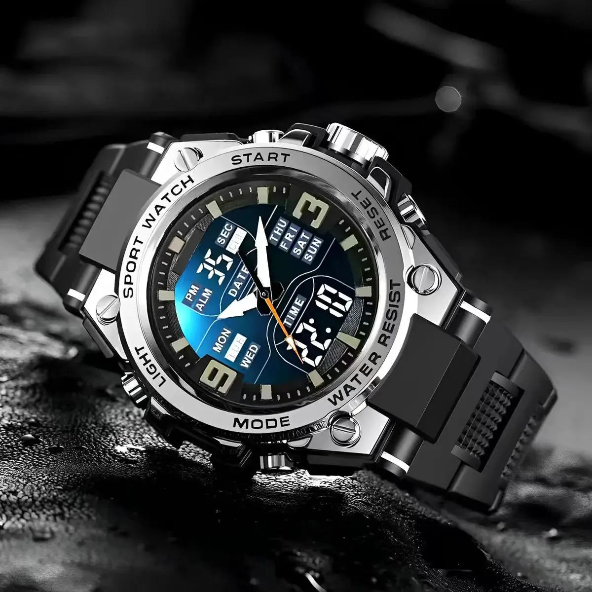 LuxTime Prestige Dual Movement Quartz Watch Analog Digital Display Night Light Waterproof Steel Alloy