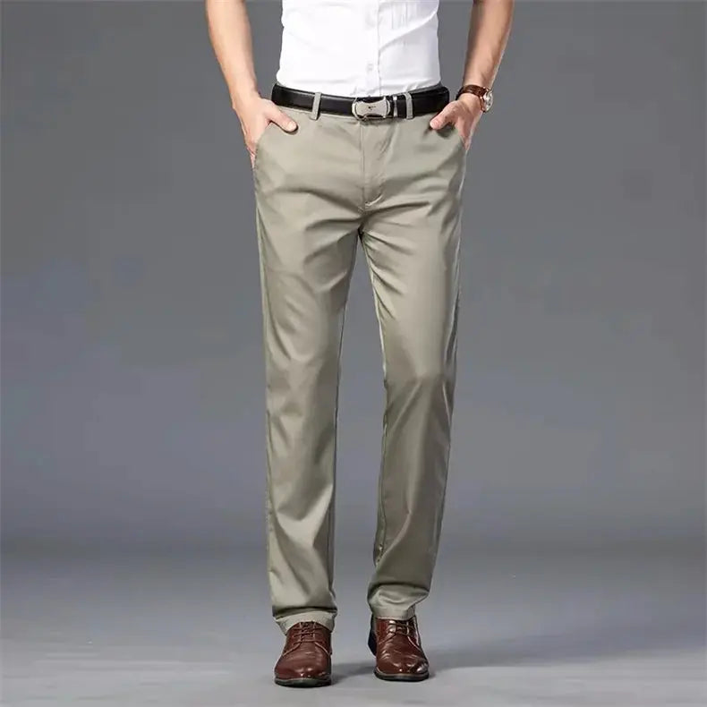 Men's khaki straight-leg business pants by Simples Market, size 28-40.