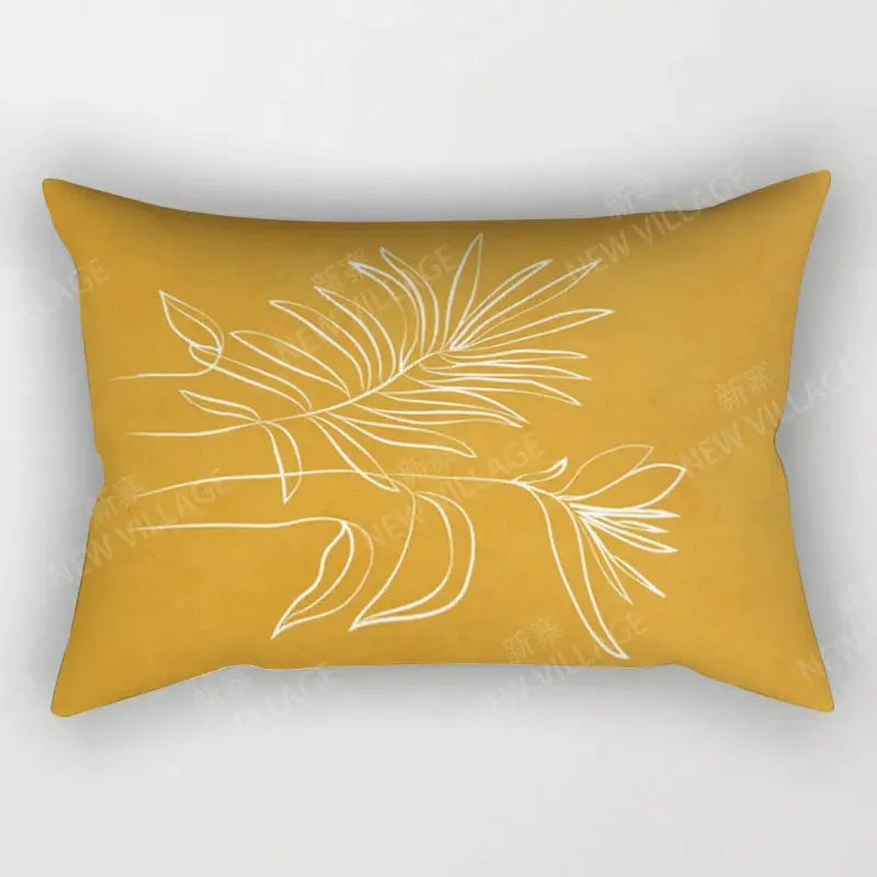 Nordic fall throw pillow cover in mustard yellow with white abstract leaf motif, 30x50