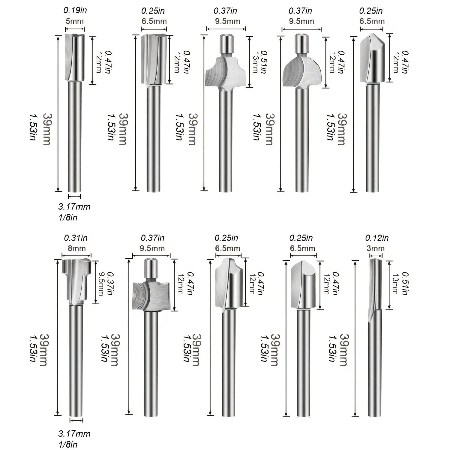 HSS Milling Cutter Bits Set With AlTiN Coating For Dremel Rotary Tools Woodworking Carving Engraving