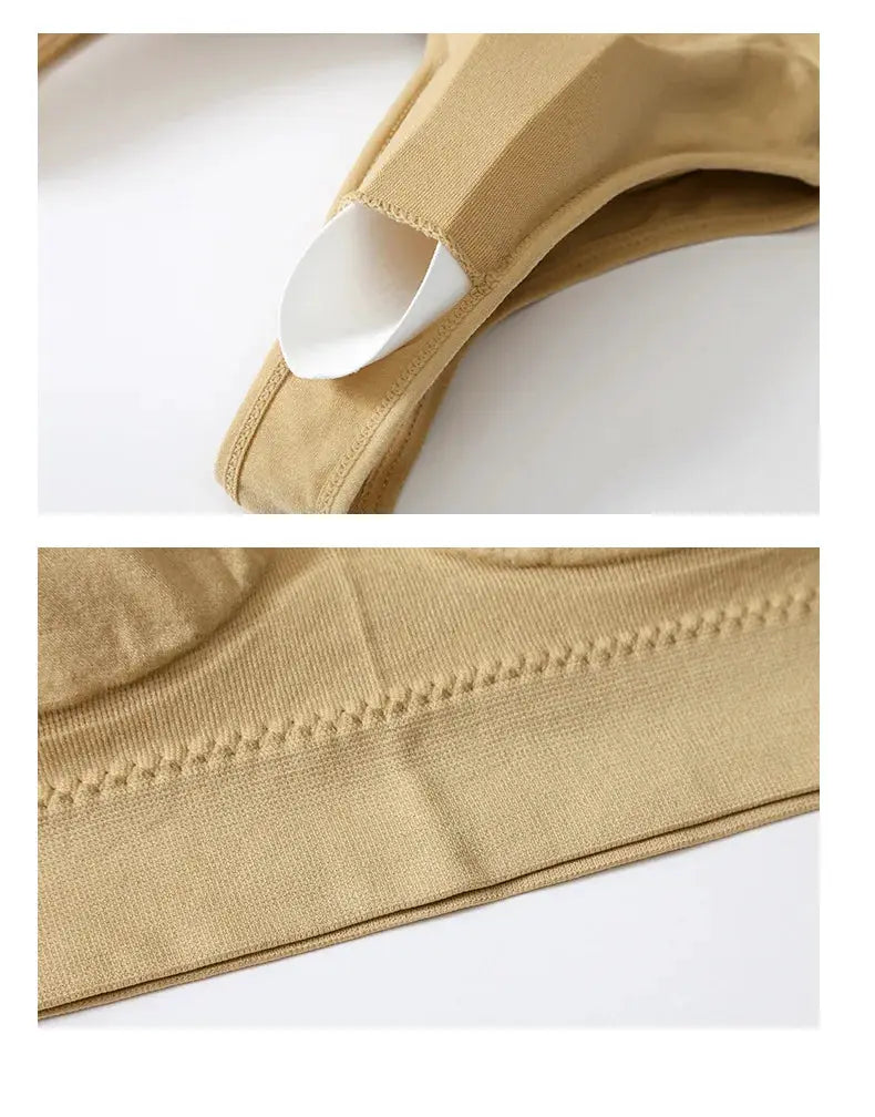 Simples Market beige seamless wireless bra for plus sizes S-7XL with soft cup lining