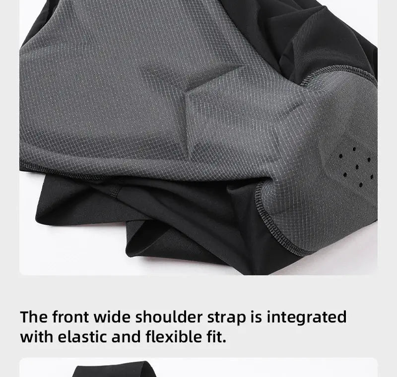 Men's cycling bib shorts with seamless gray/black fabric and padded chamois