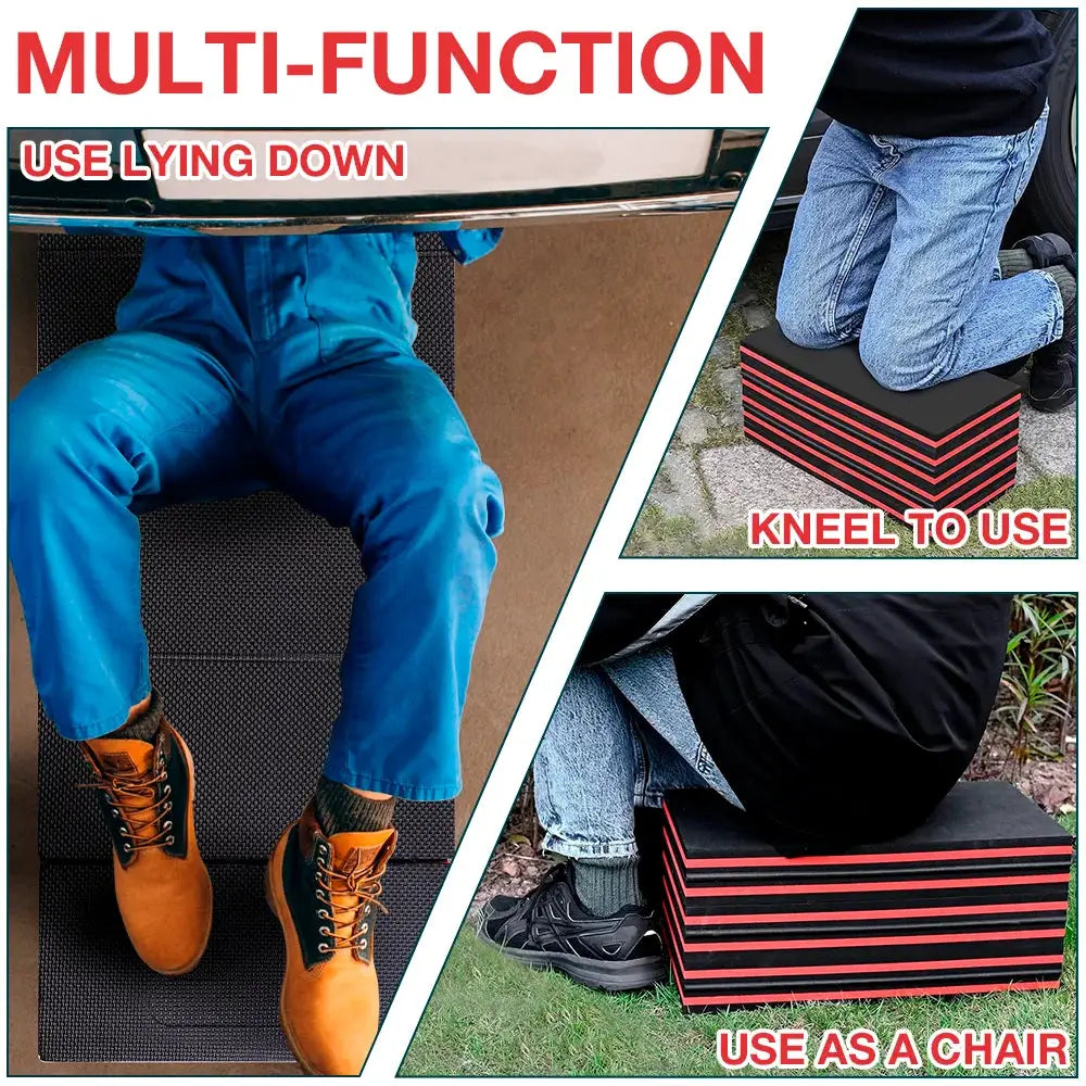 Simples Market EVA foldable car repair mat; black with red stripes, waterproof, lightweight portable maintenance pad