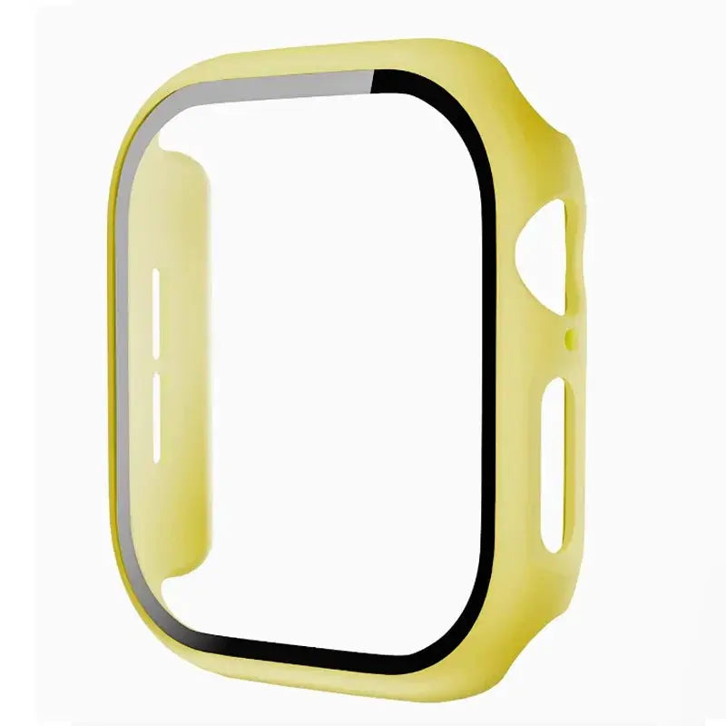 Yellow Apple Watch protective case with tempered glass screen protector