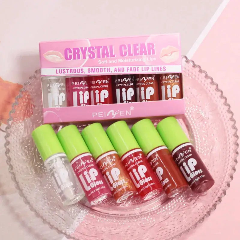 LustreGlow Glass Mirror Lip Gloss Set 6 Piece Hydrating Lip Gloss With Sheer Tint And Glossy Shine