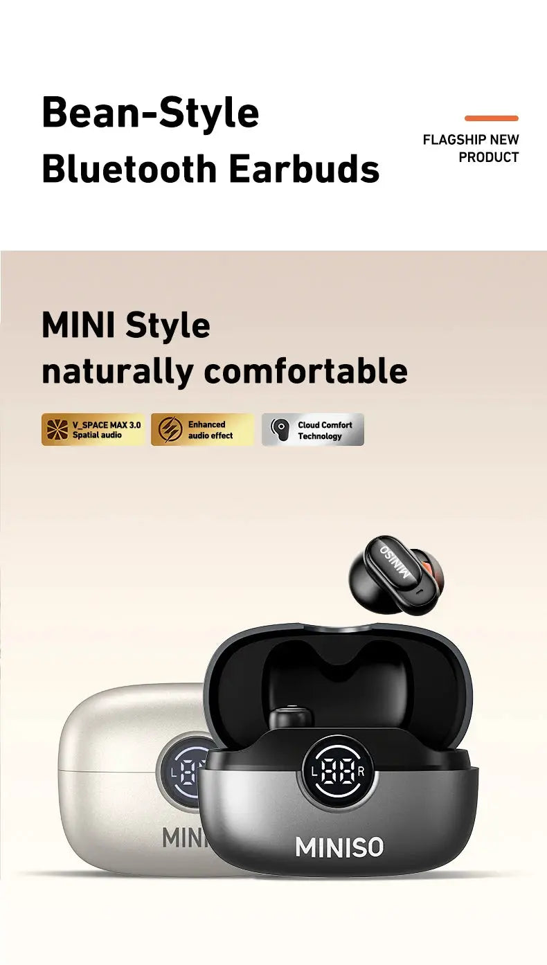 MINISO MS105 Bluetooth in-ear earbuds with charging case, black/gray, IPX5 waterproof