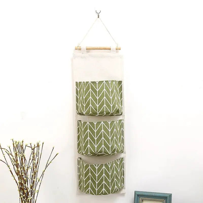 Three Pocket Hanging Wall Storage Bag Cotton Linen Organizer For Bedroom Living Room Kitchen Door Or Wall Mount - Simples Market