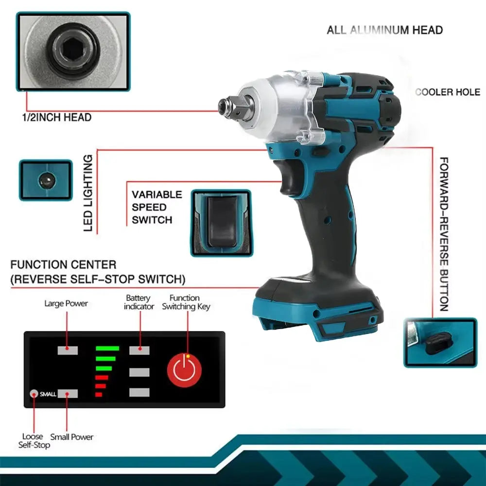Half Inch 520 Nm Brushless Cordless Impact Wrench Kit With 18V Battery And Toolbox Set