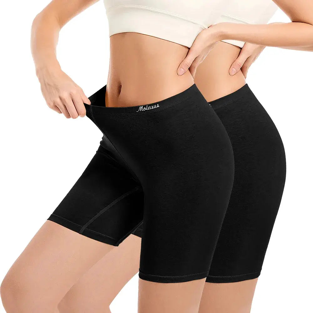 Molasus black cotton biker shorts, high-waisted anti-chafing underwear, 2-pack