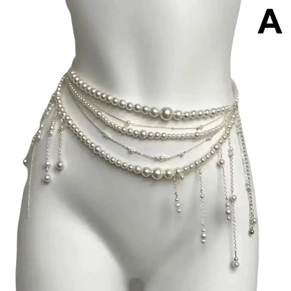 Y2K Retro Multilayer Pearl Waist Chain Belt For Women Lightweight Elegant Body Jewelry Accessory