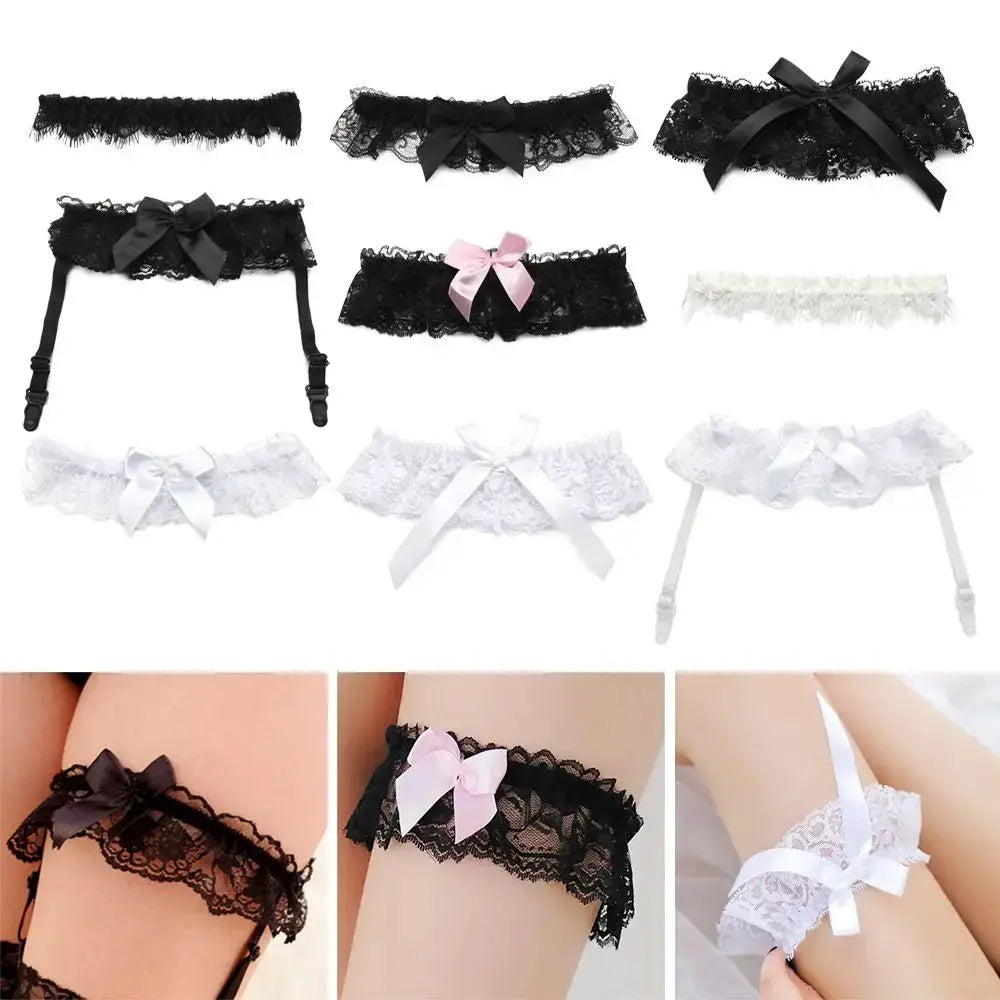 LaceLux Garter Belt Leg Ring With Elegant Elastic Polyester Lace Bowknot For Wedding And Cosplay