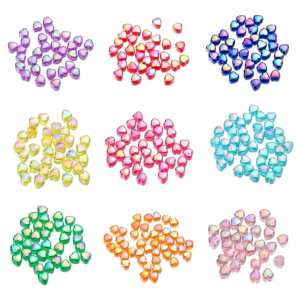 100Pcs Lot 9mm Colorful Heart Love Acrylic Loose Spacer Beads For Jewelry Making DIY Necklace Bracelet Accessories - Simples Market