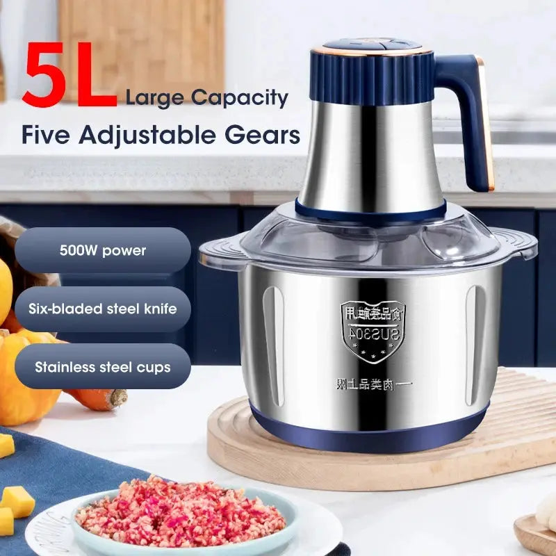 5L Electric Meat Grinder 304 Stainless Steel Food Processor Multifunctional Slicer Chopper Mincer Baby Food Maker