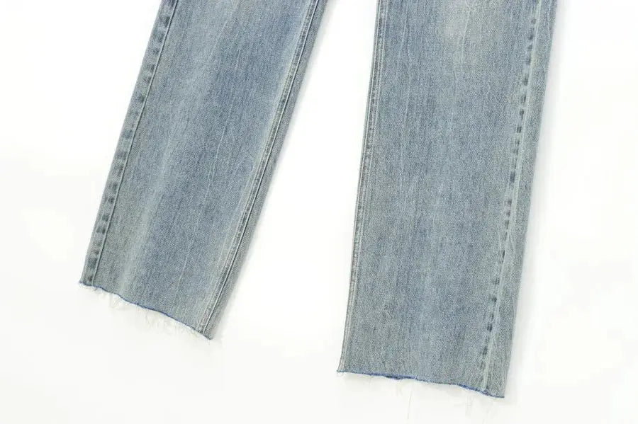 ETJ Wide Leg High Waist Jeans Women Five Pocket Washed And Comfortable