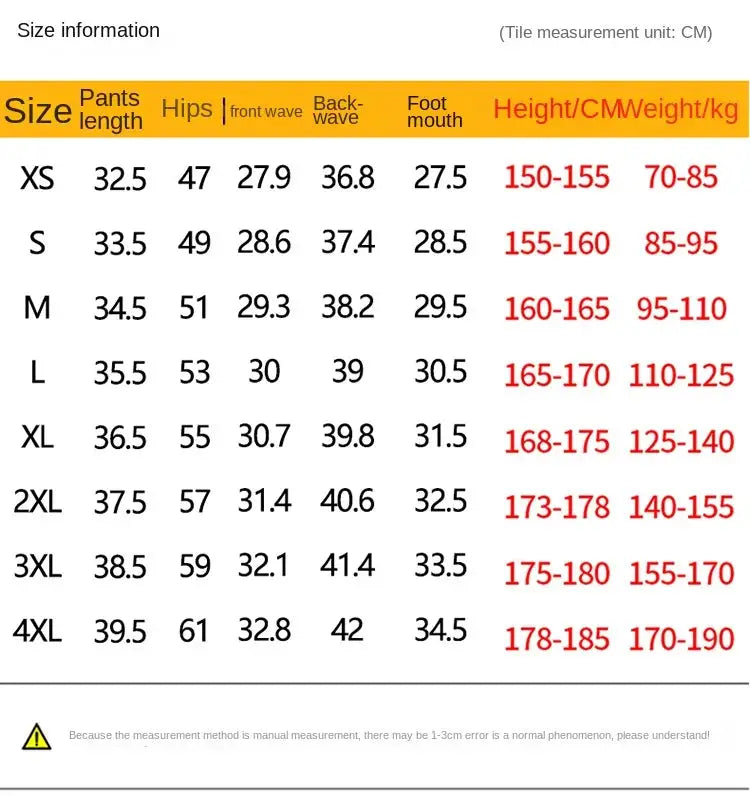 Simples Market quick-drying running shorts size chart with XS–4XL measurements and height/weight ranges