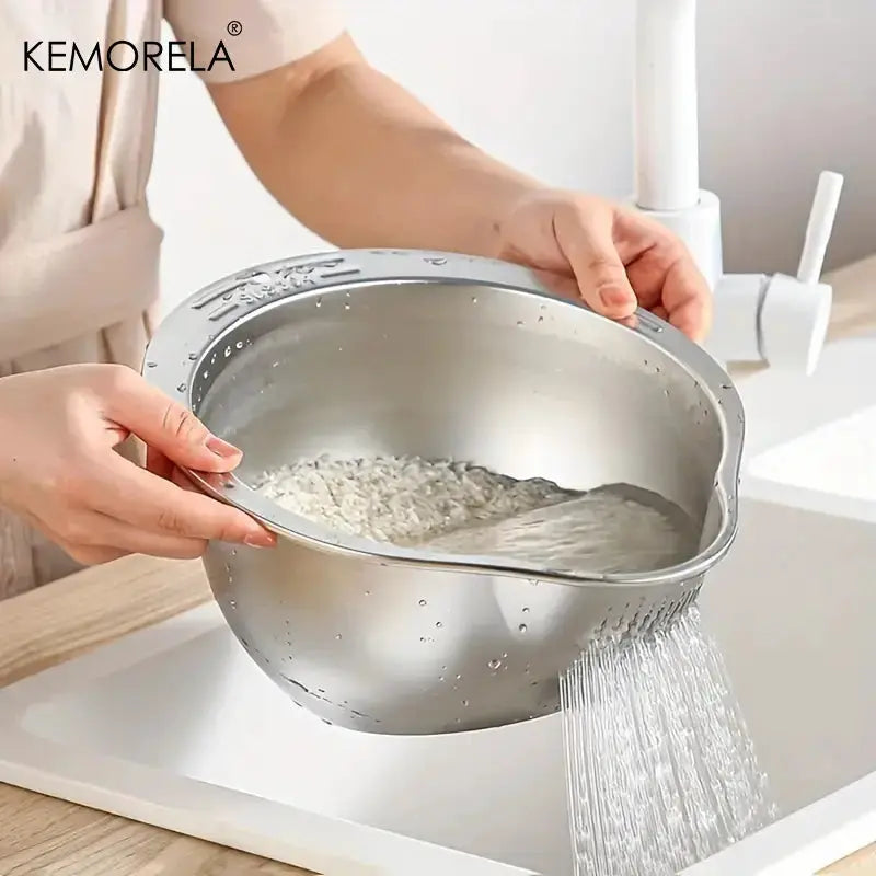 Stainless Steel 304 Rice Washer Strainer Bowl For Rice Washing And Fruit And Vegetable Colander Kitchen Tools
