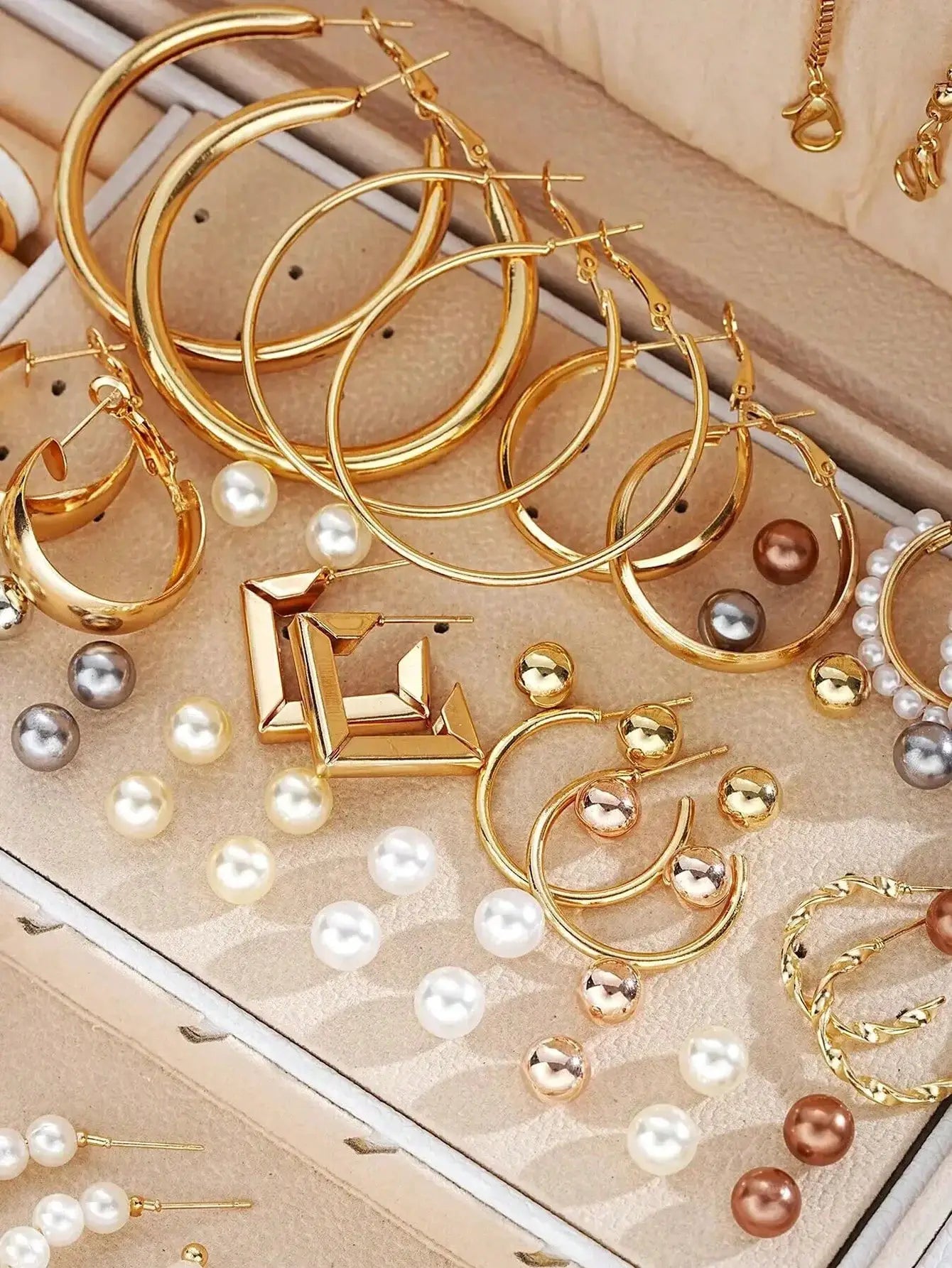 86 Piece Set Elegant Pearl Earrings Multi Layered Necklace Ear Studs Rings 4 In 1 Jewelry Set For Women Daily Wear Gift