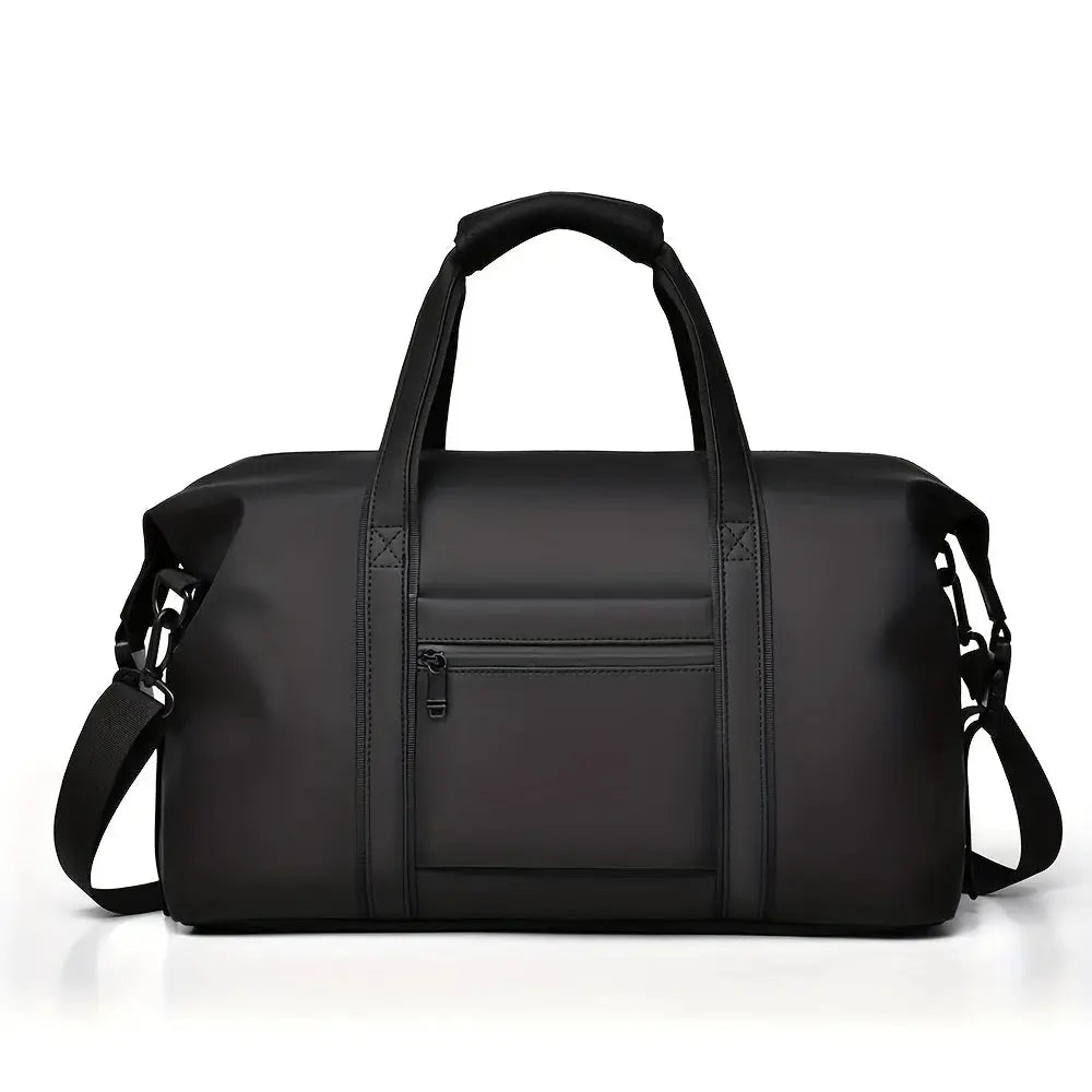 Simples Market large-capacity travel duffel bag in black with top handles, removable shoulder strap, zip pocket