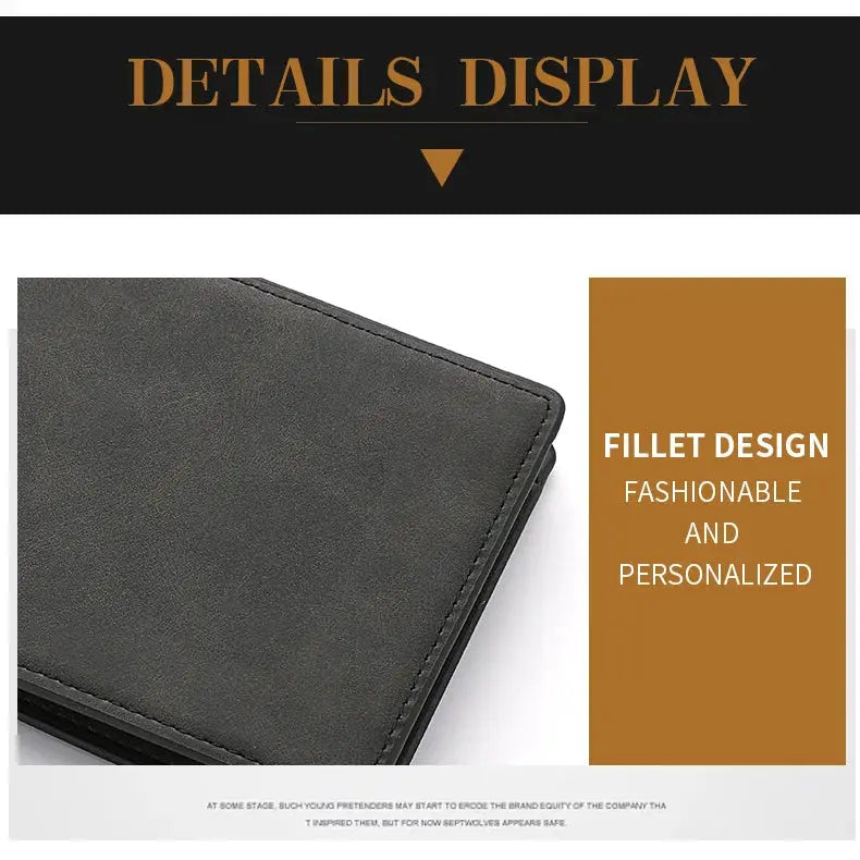 Men's wallet with short dollar clip and zipper, black soft leather, lightweight design