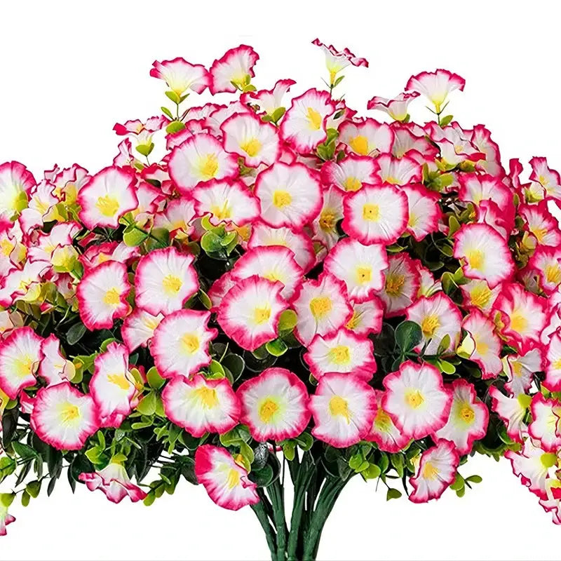 Four Bundles Artificial Morning Glory Flowers And Eucalyptus Plants UV Resistant Outdoor Garden Decoration Patio