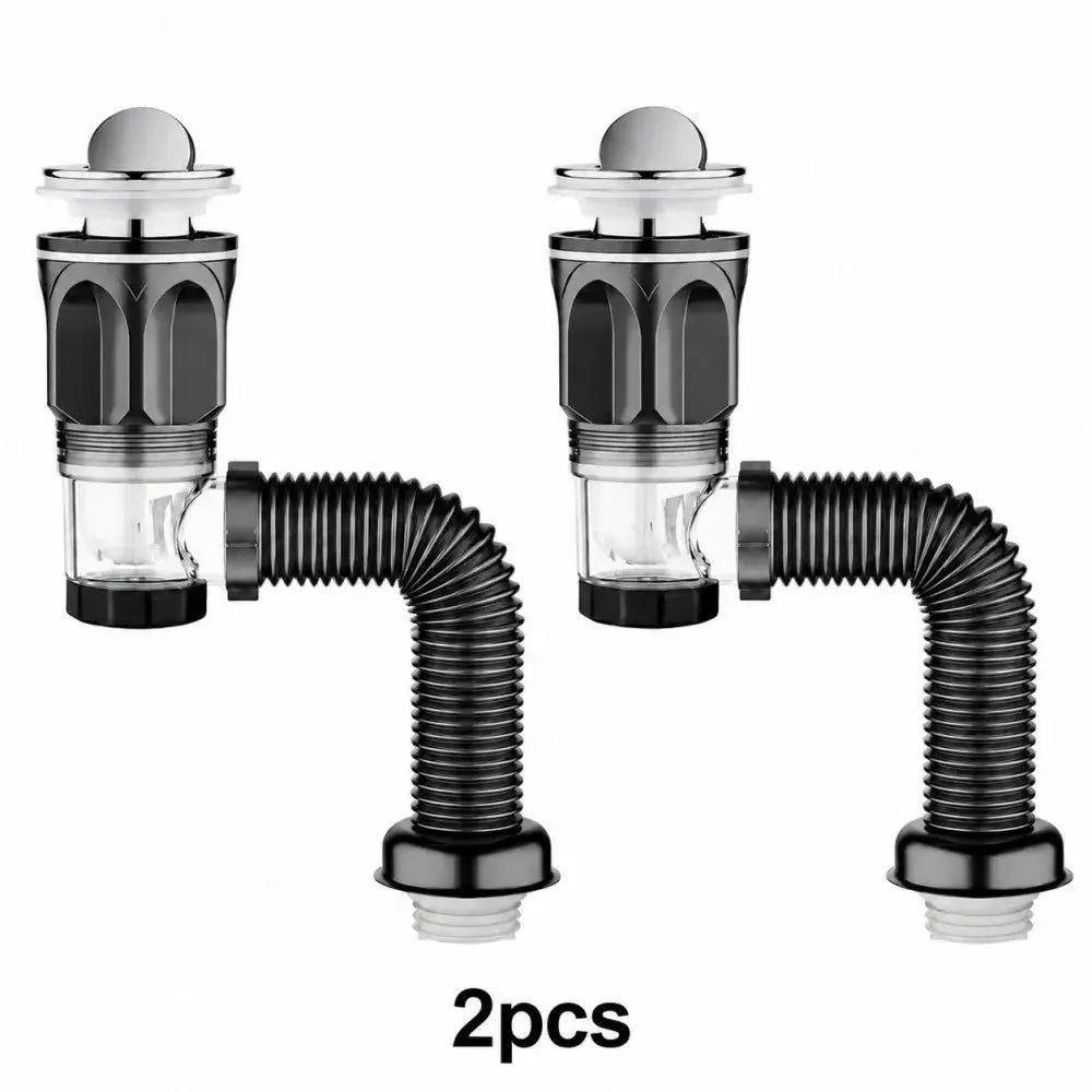 Bathroom sink drain kit, 2pcs set by Simples Market, ABS body with stainless top, side outlet, flexible hoses