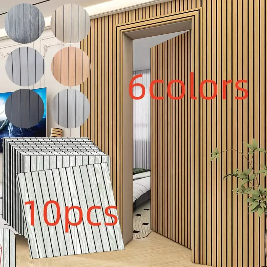 10pcs 3D wood grain wall panels by Simples Market, self-adhesive, 6 colors for living room/ceiling decor