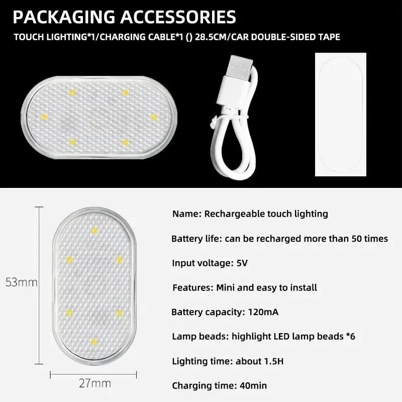 Car Interior Dome Light With Finger Touch Sensor And USB Charging LED Reading Lamp On Car Roof Magnets Atmosphere Lamp