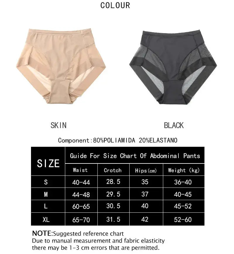 Simples Market Women's high-waist tummy-control shapewear panties in skin and black, two color options, sizes S–XL.